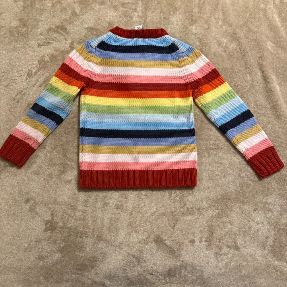 Gap Kids Rainbow Stripe Knit Sweater Crew Neck Multi Color Wool Blend S 5-6